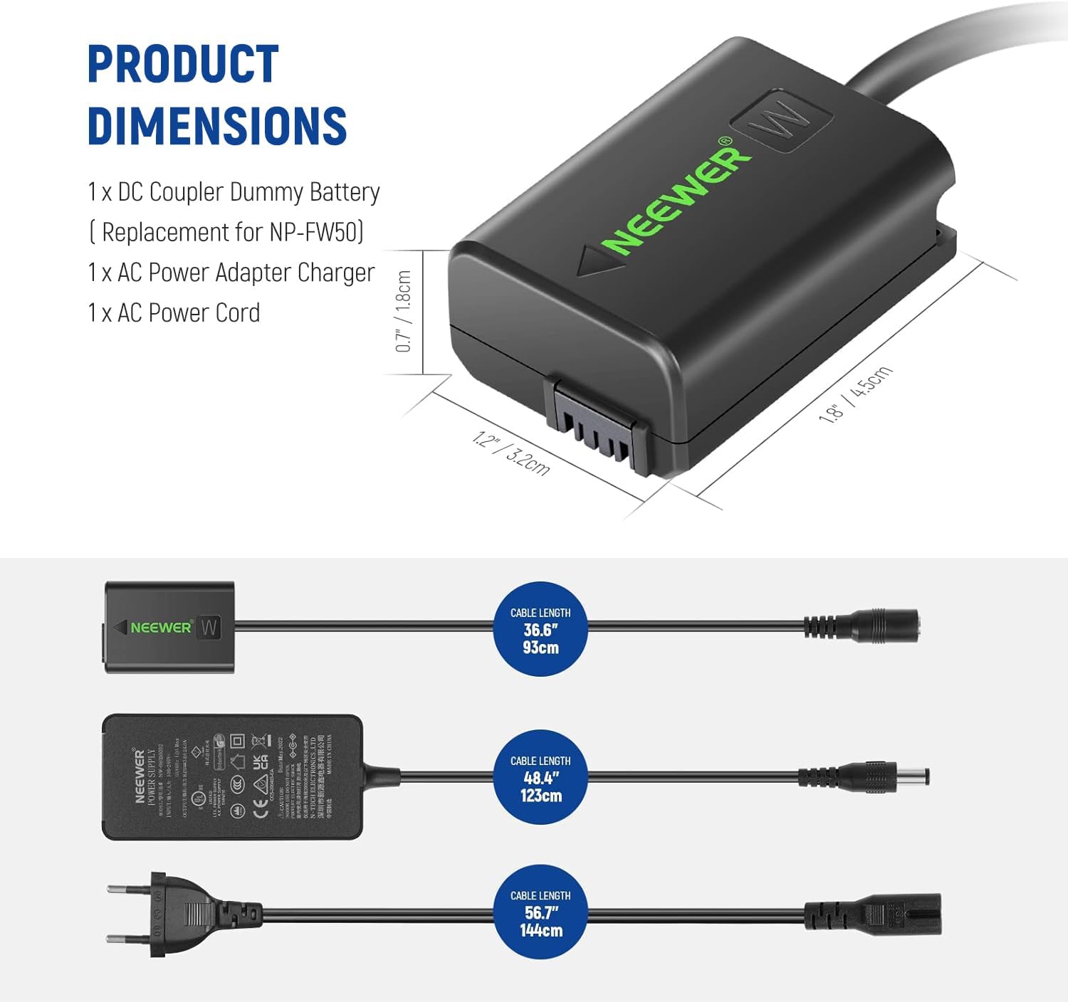 ADAPTADOR NEEWER AC-PW20 CON ACOPLADOR CC PARA SONY - 2