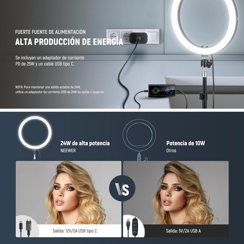 ANILLO DE LUZ LED NEEWER RH12B DE 30,5 CM CON SOPORTE DE 180 CM - 5