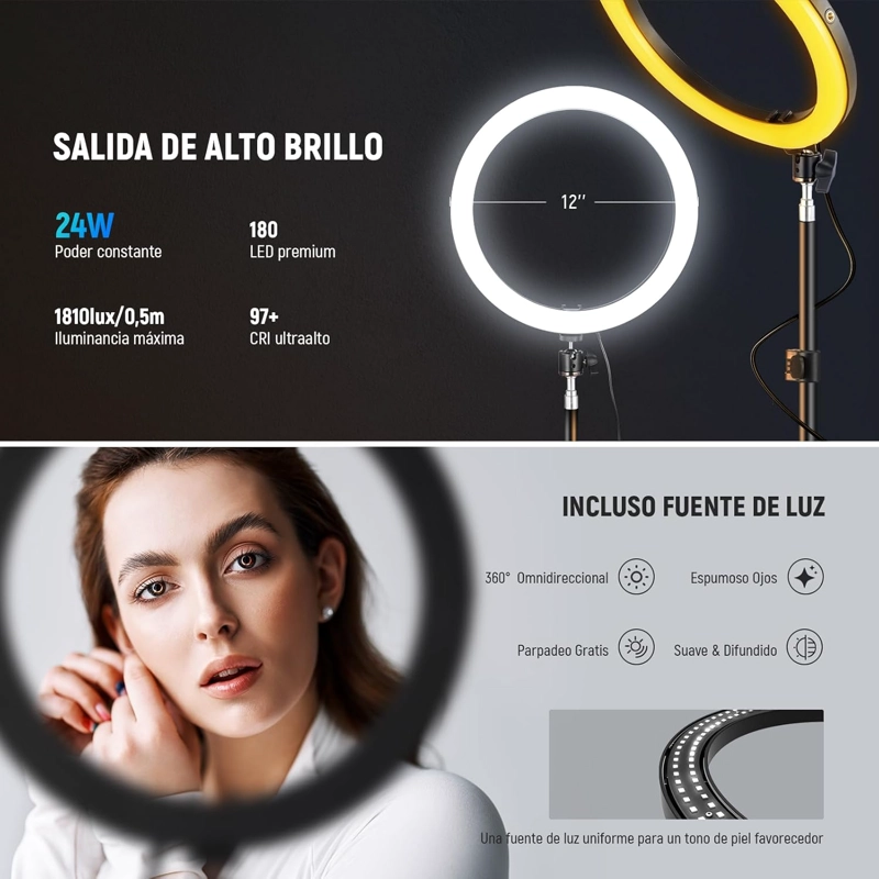 ANILLO DE LUZ LED NEEWER RH12B DE 30,5 CM CON SOPORTE DE 180 CM - 6
