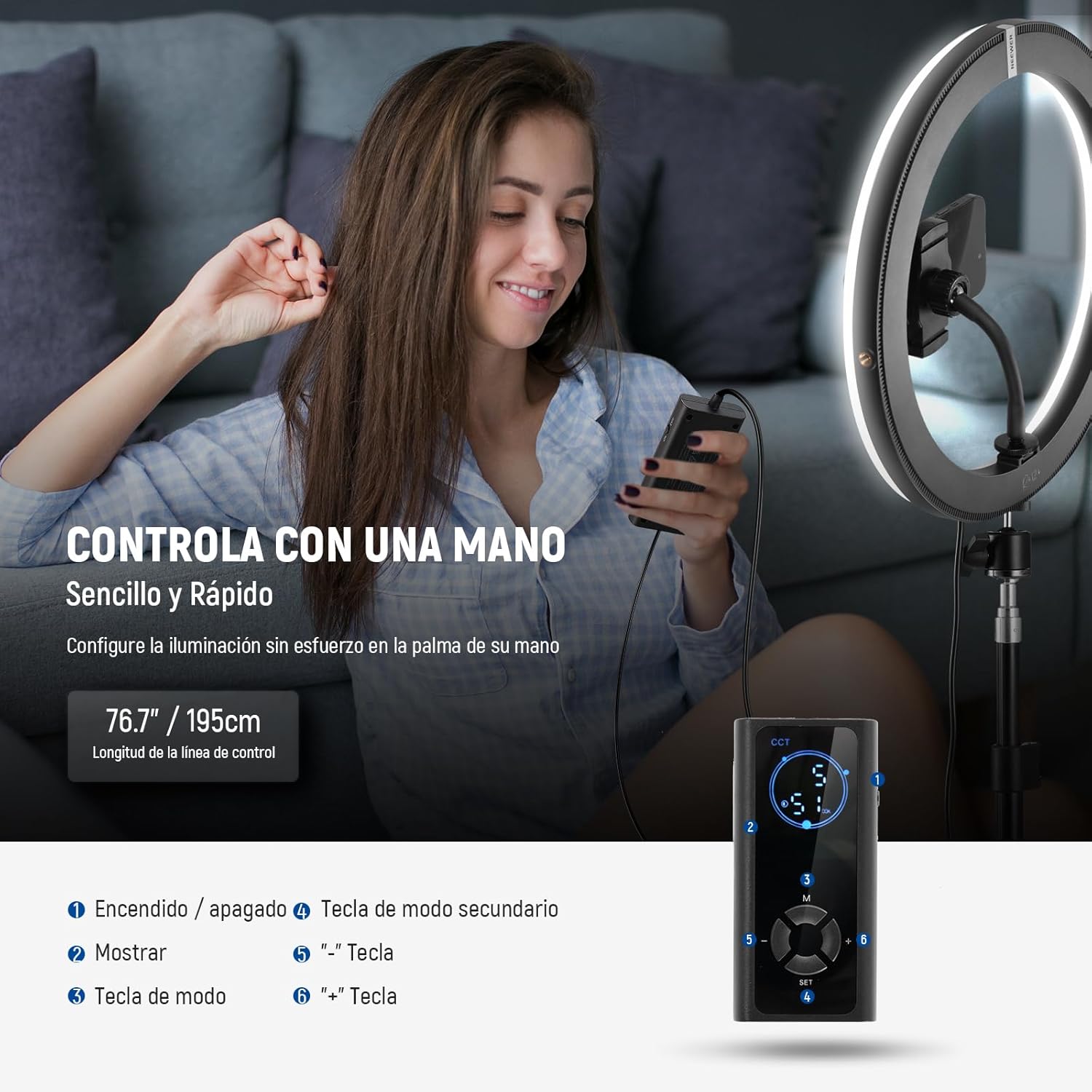 ANILLO DE LUZ LED NEEWER RH12B DE 30,5 CM CON SOPORTE DE 180 CM - 7