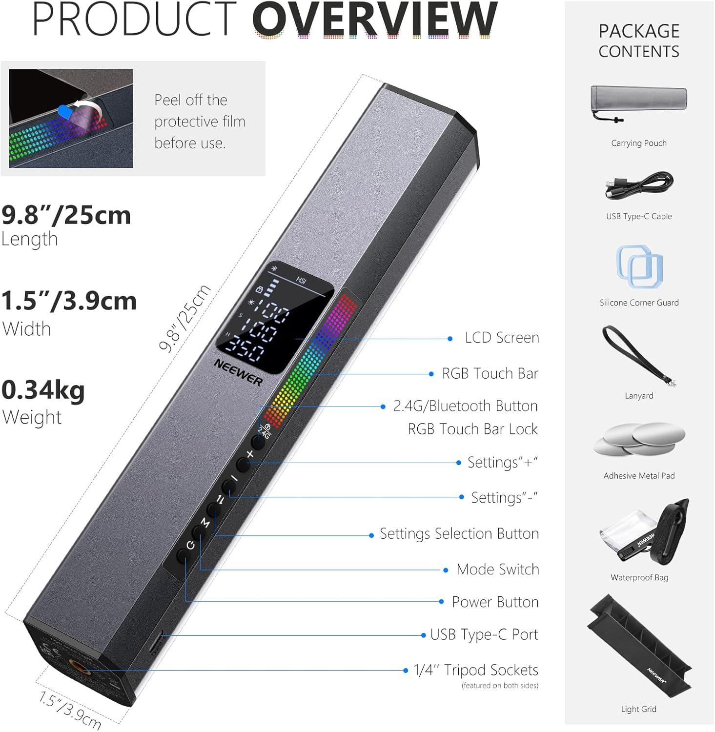 BARRA LED RGB NEEWER RGB1 MAGNE TICA Y PORTATIL - 7