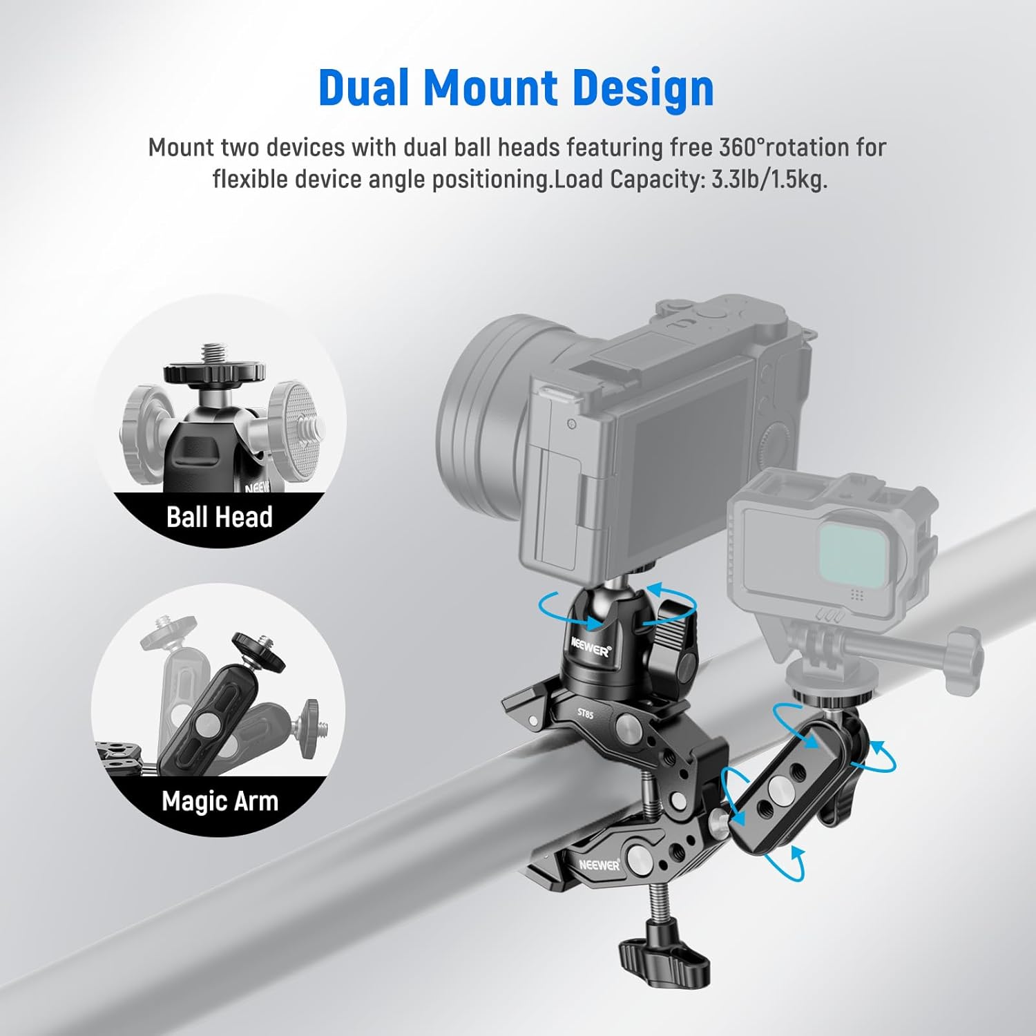 BRAZO MAGICO DOBLE NEEWER CON SUPER CLAMP Y CABEZAL BOLA - 5