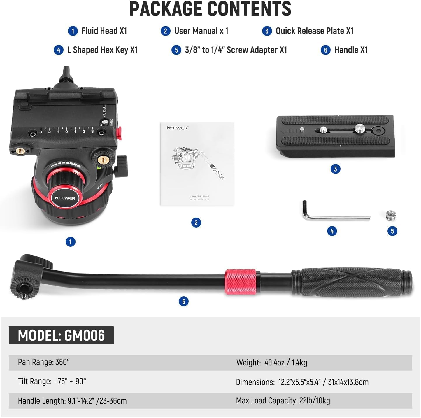 CABEZAL FLUIDO PARA TRIPODE DE VIDEO NEEWER GM006 - 7