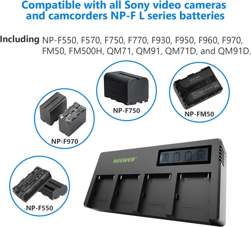 CARGADOR 4 CANALES NEEWER PARA BATERIAS SONY NP-F - 5