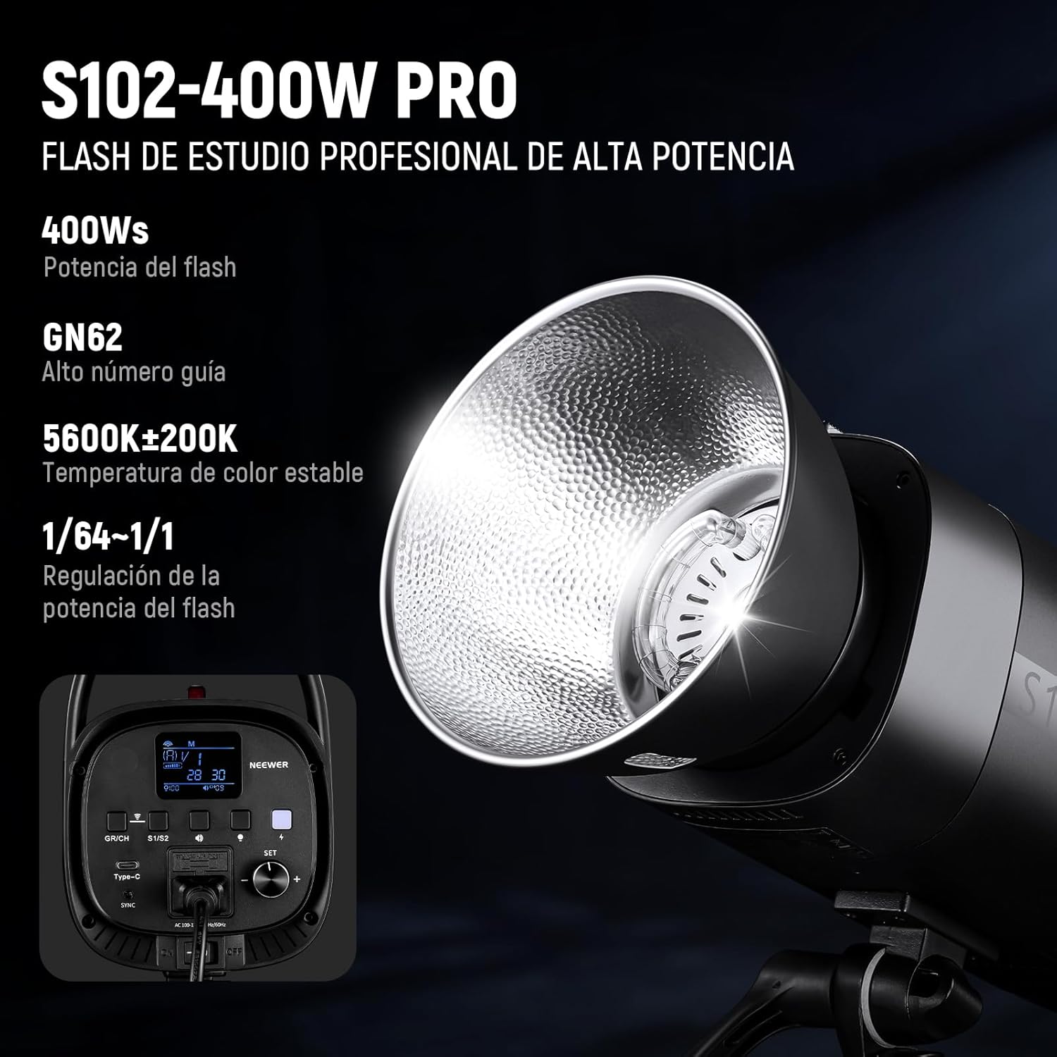 FLASH ESTUDIO NEEWER S102-400W PRO CON TRIGGER 2.4G - 5