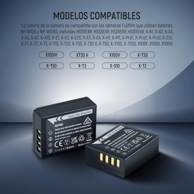 KIT 2 BATERIAS NEEWER NP-W126 1140MAH CON CARGADOR USB-C - 3