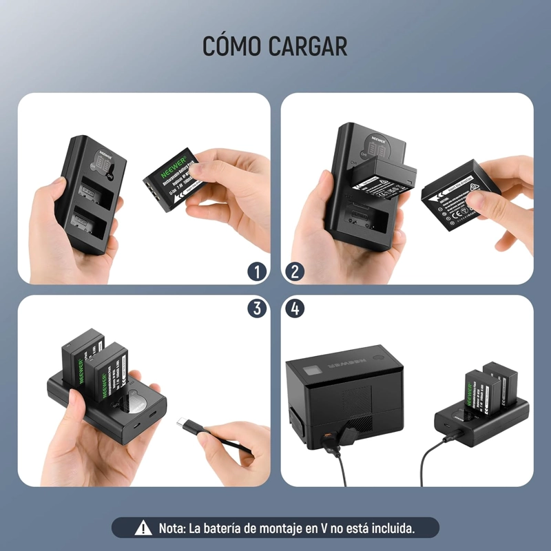 KIT 2 BATERIAS NEEWER NP-W126 1140MAH CON CARGADOR USB-C - 7