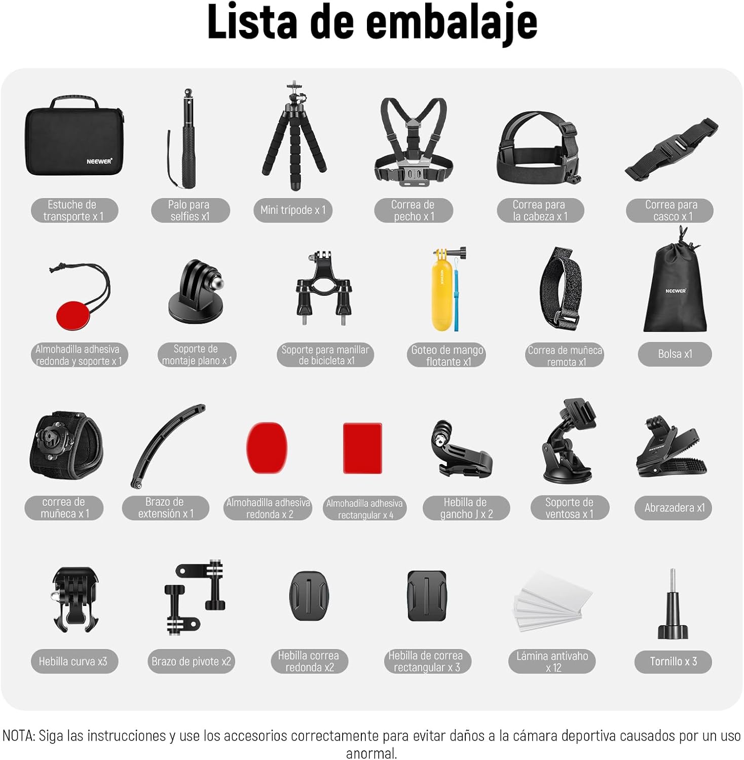 KIT ACCESORIOS 50 EN 1 NEEWER PARA CAMARAS DE ACCION - 7