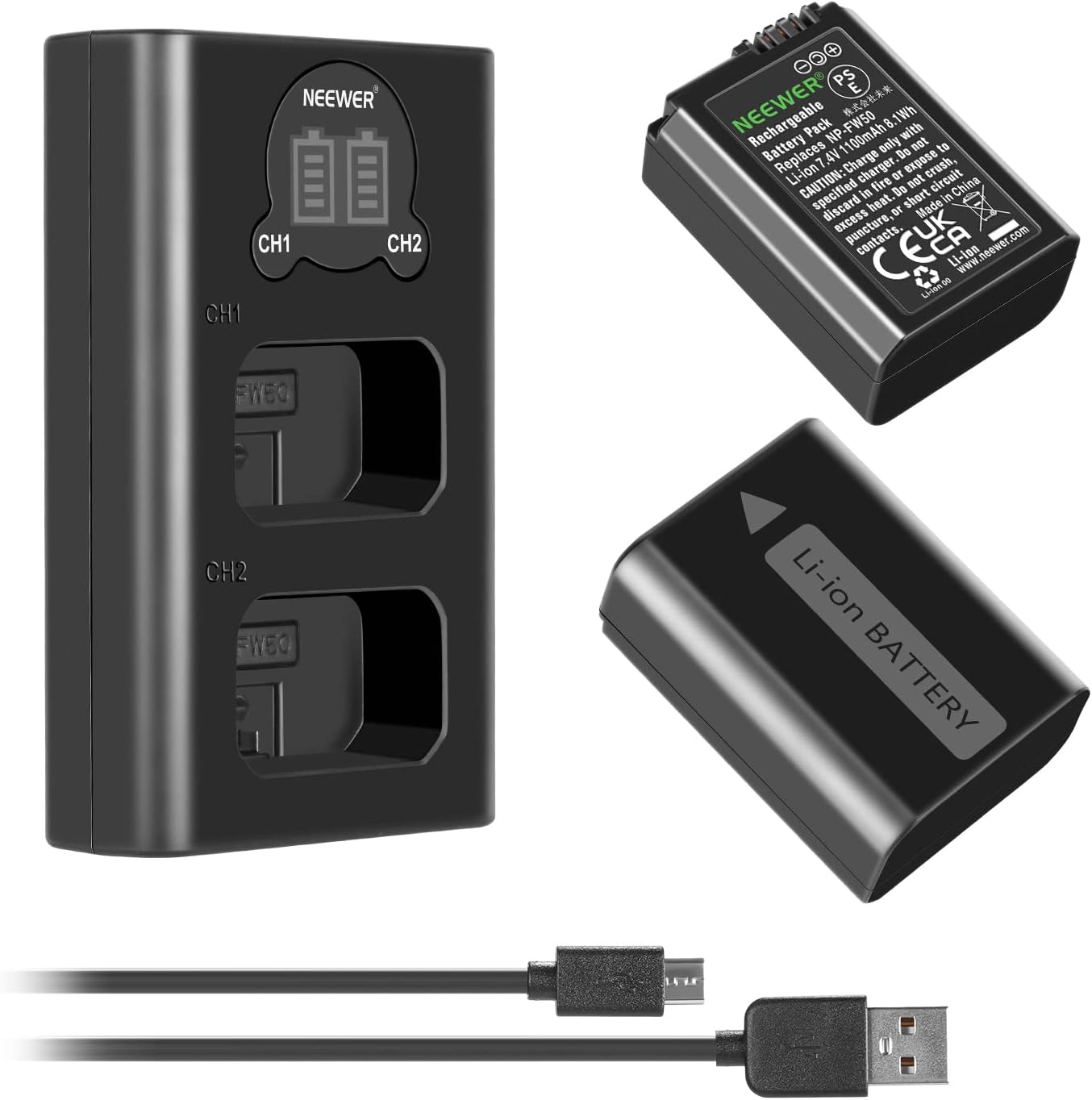 KIT CARGADOR DUAL Y BATERIAS NEEWER NP-FW50 1100MAH SONY - 3