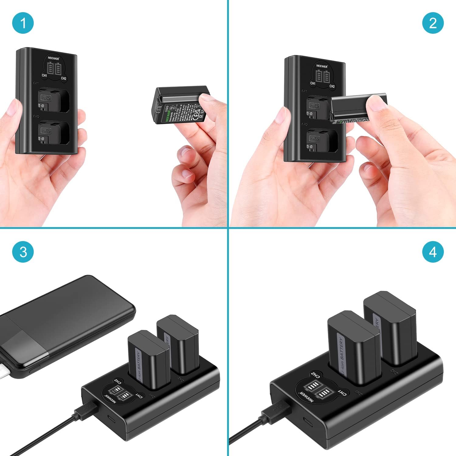 KIT CARGADOR DUAL Y BATERIAS NEEWER NP-FW50 1100MAH SONY - 4