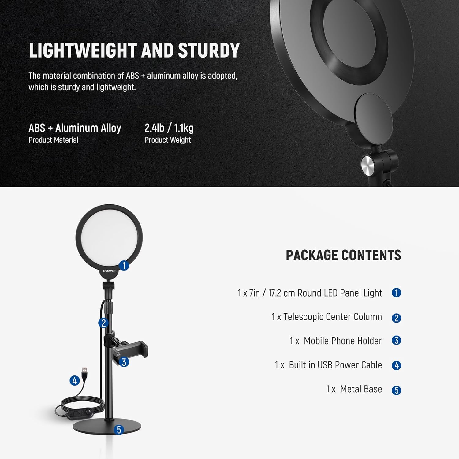 KIT DE LUZ SELFIE NEEWER R06 DE 17,8 CM PARA TELE FONOS - 7