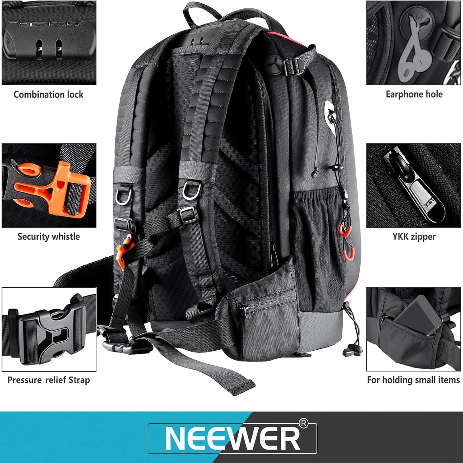 MOCHILA NEEWER 30L NEGRA PARA CAMARA Y DRON - 5