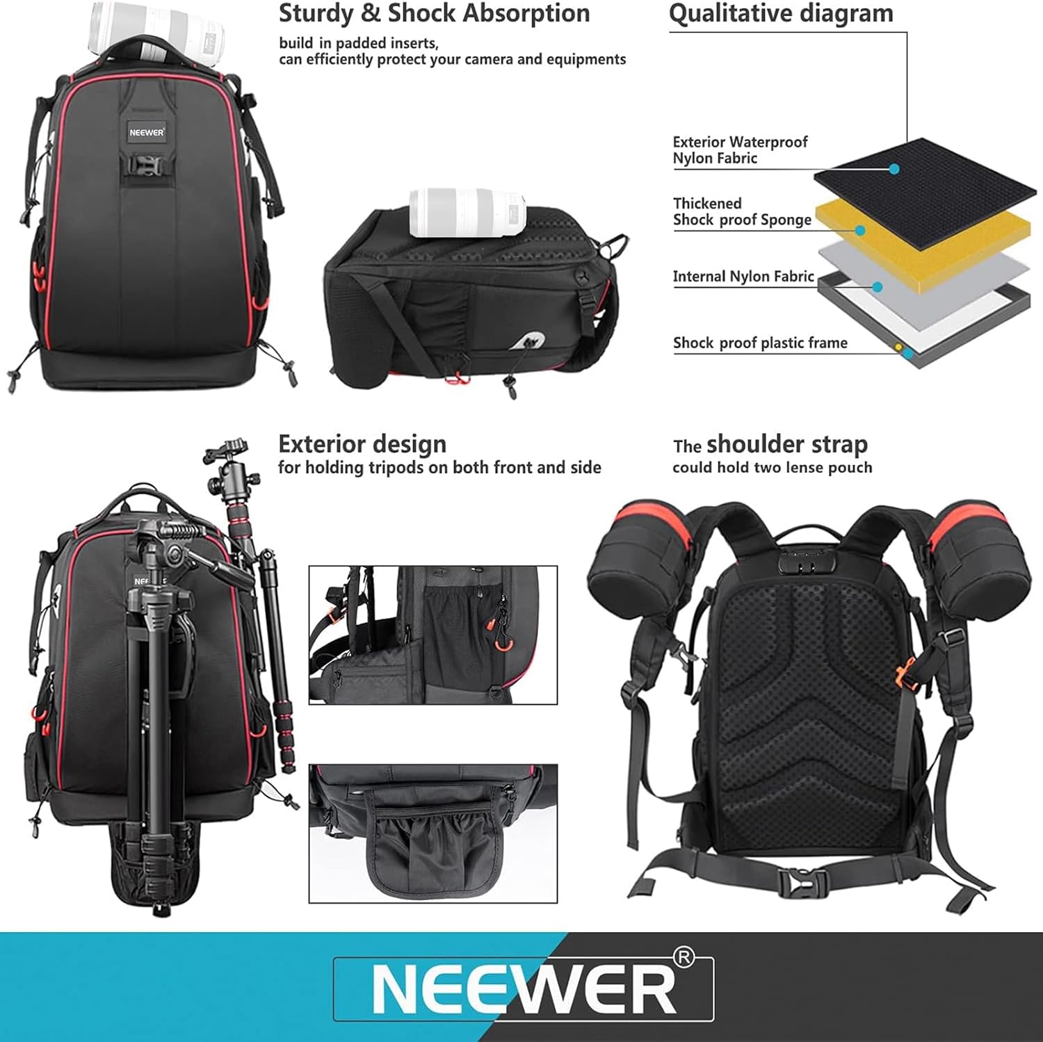 MOCHILA NEEWER 30L NEGRA PARA CAMARA Y DRON - 7