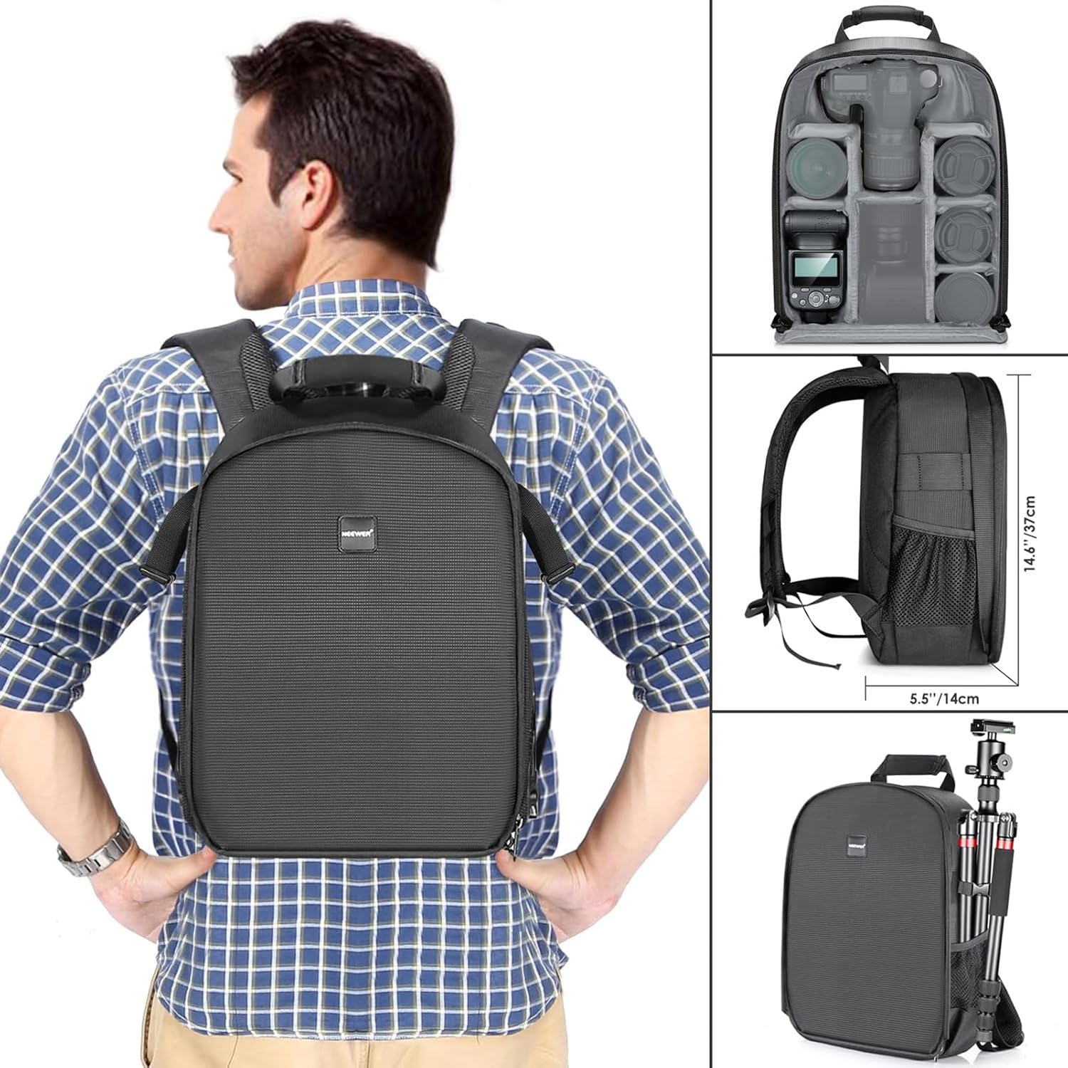 MOCHILA NEEWER PARA CAMARA 11L NEGRA CON INTERIOR GRIS - 7