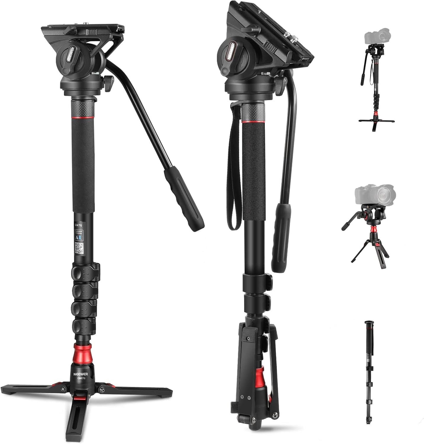 MONOPIE  NEEWER GM76 PROFESIONAL 179 CM CON CABEZAL FLUIDO - 1