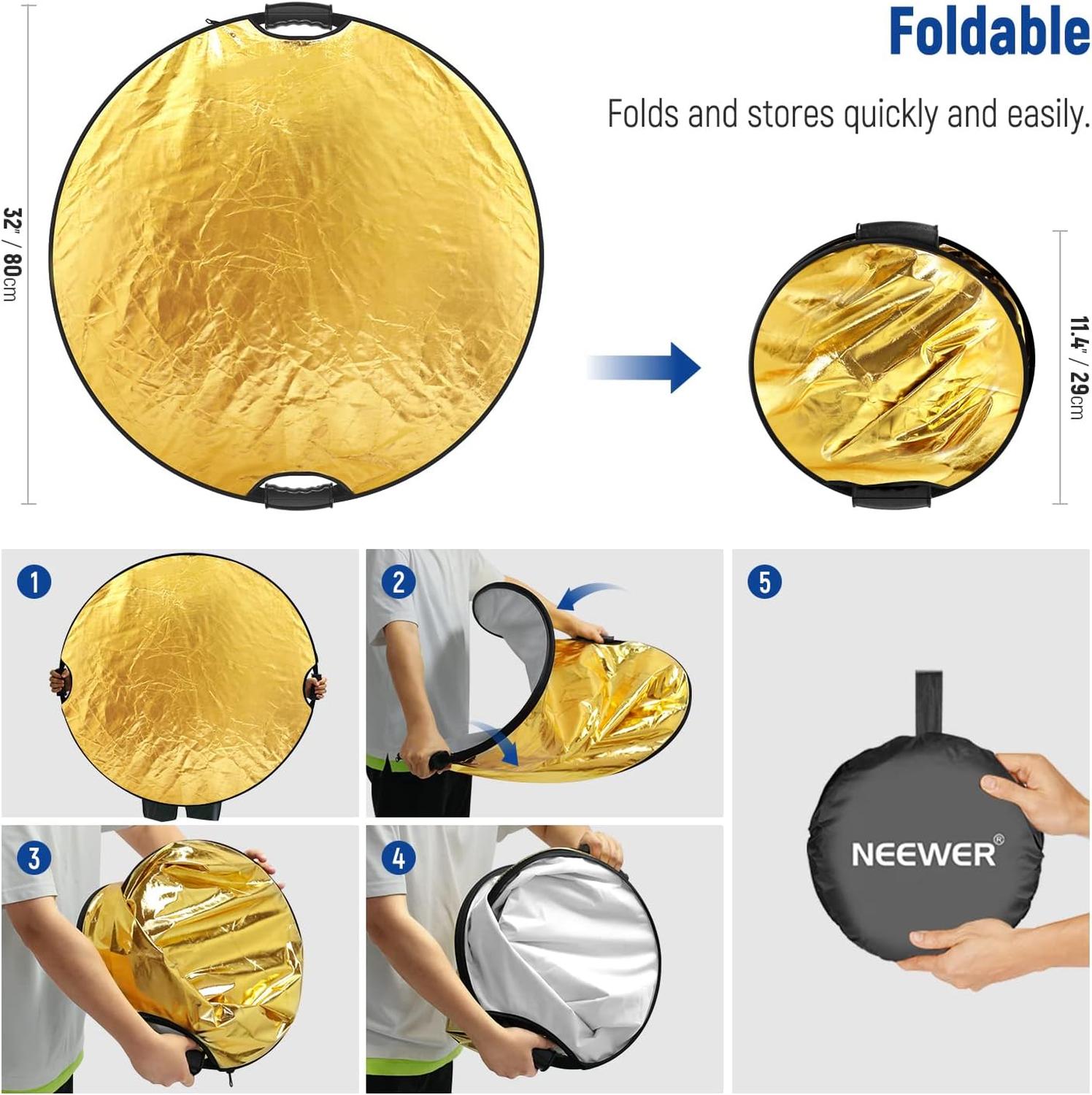 REFLECTOR NEEWER 5 EN 1 PLEGABLE DE 80 CM CON ASAS - 6