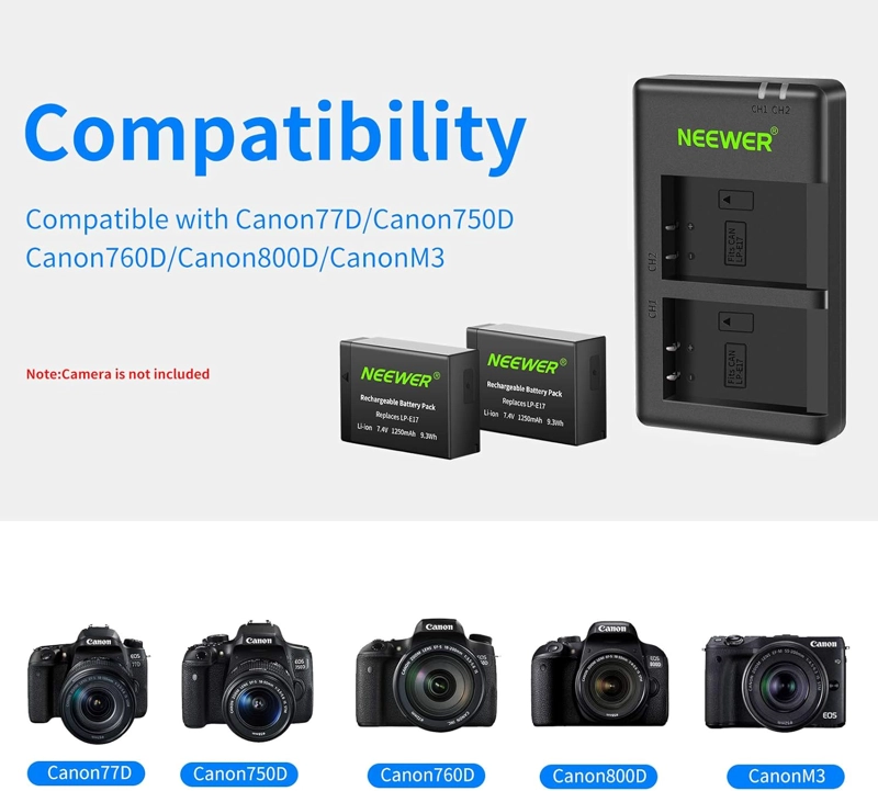 SET 2 BATERIAS LP-E17 Y CARGADOR USB NEEWER PARA CANON - 7