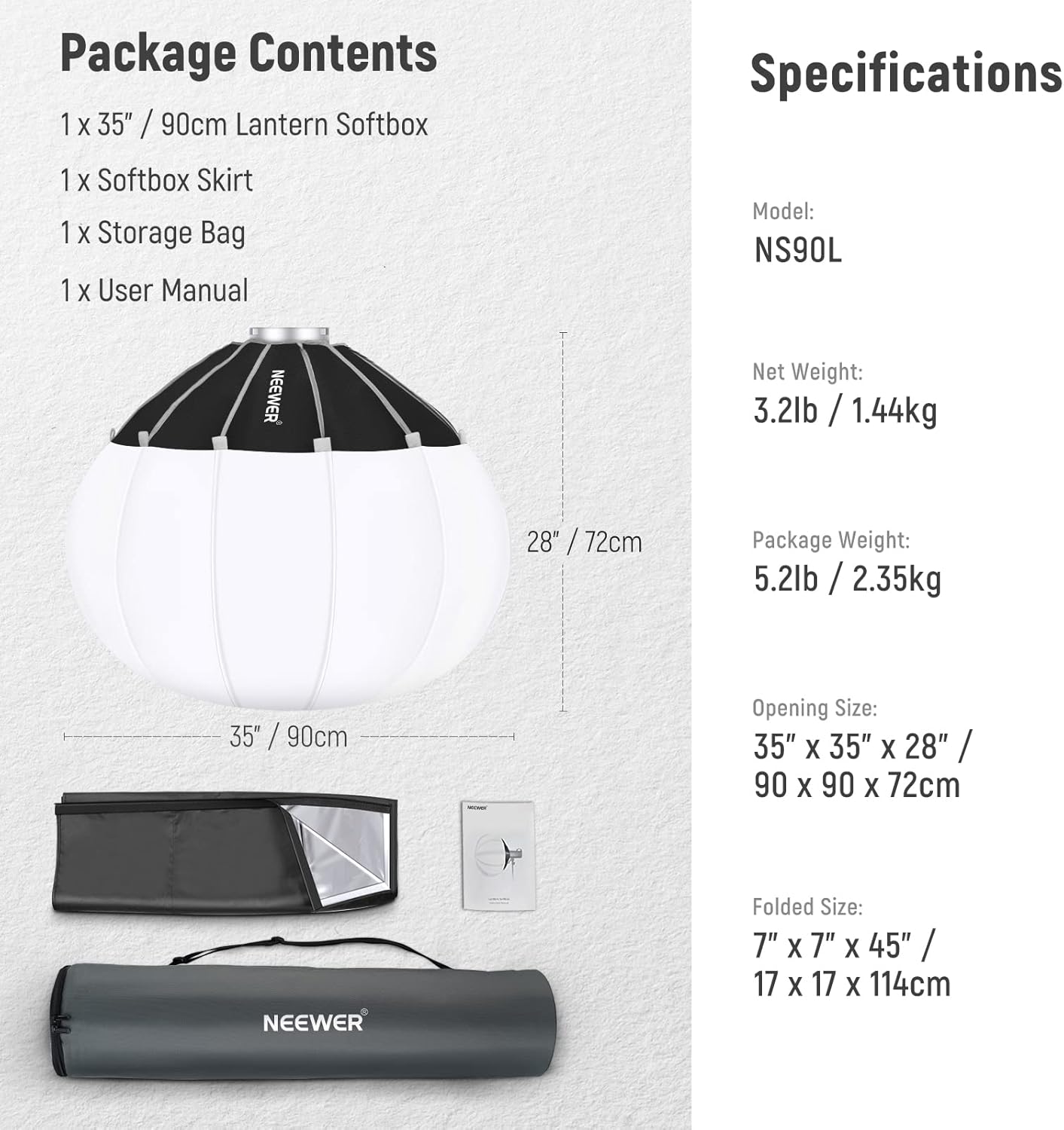SOFTBOX LINTERNA NEEWER NS90L 90 CM LIBERACION RAPIDA - 6