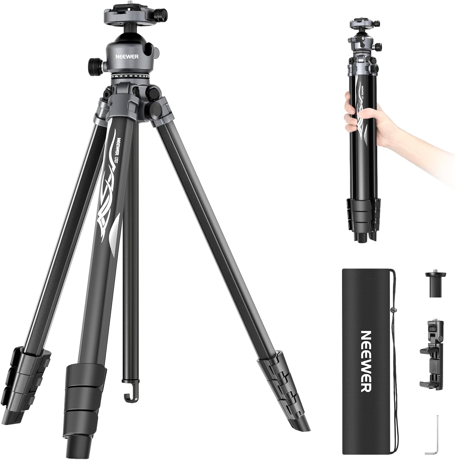 TRIPODE DE VIAJE ALUMINIO NEEWER LT07 156 CM CON ROTULA BOLA - 1