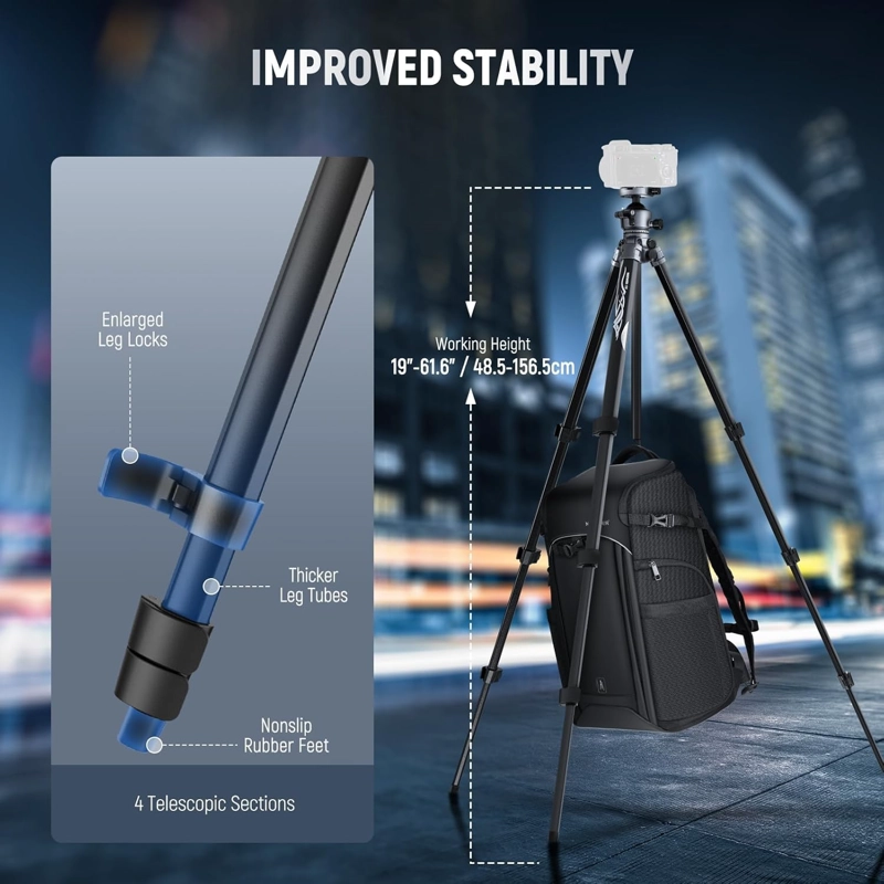 TRIPODE DE VIAJE ALUMINIO NEEWER LT07 156 CM CON ROTULA BOLA - 2