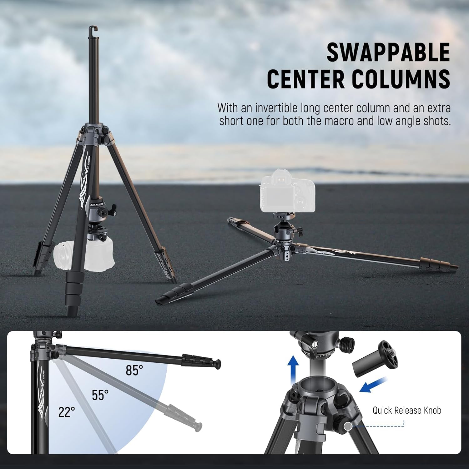 TRIPODE DE VIAJE ALUMINIO NEEWER LT07 156 CM CON ROTULA BOLA - 4