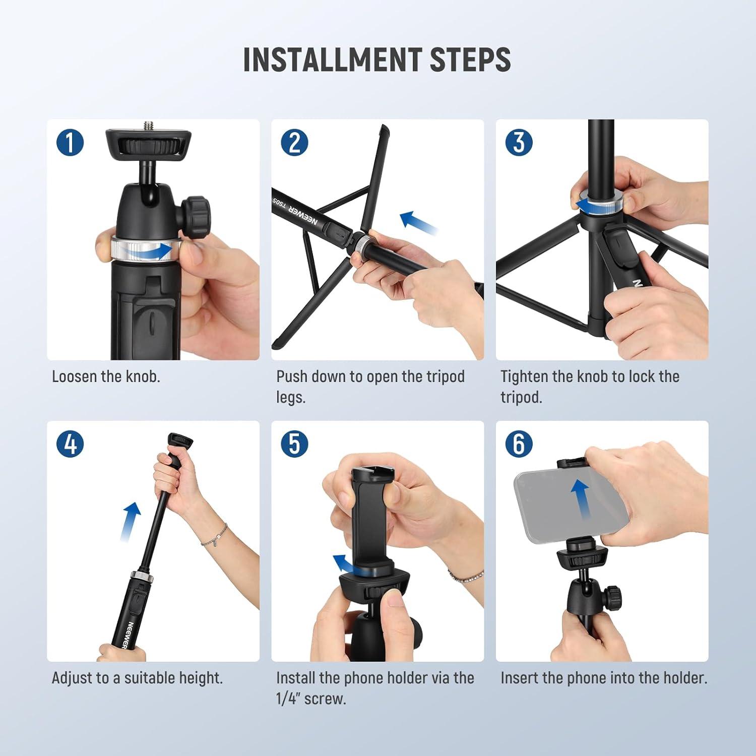 TRIPODE DE VIAJE NEEWER TS05 160 CM PARA TELE FONO Y CAMARA - 6