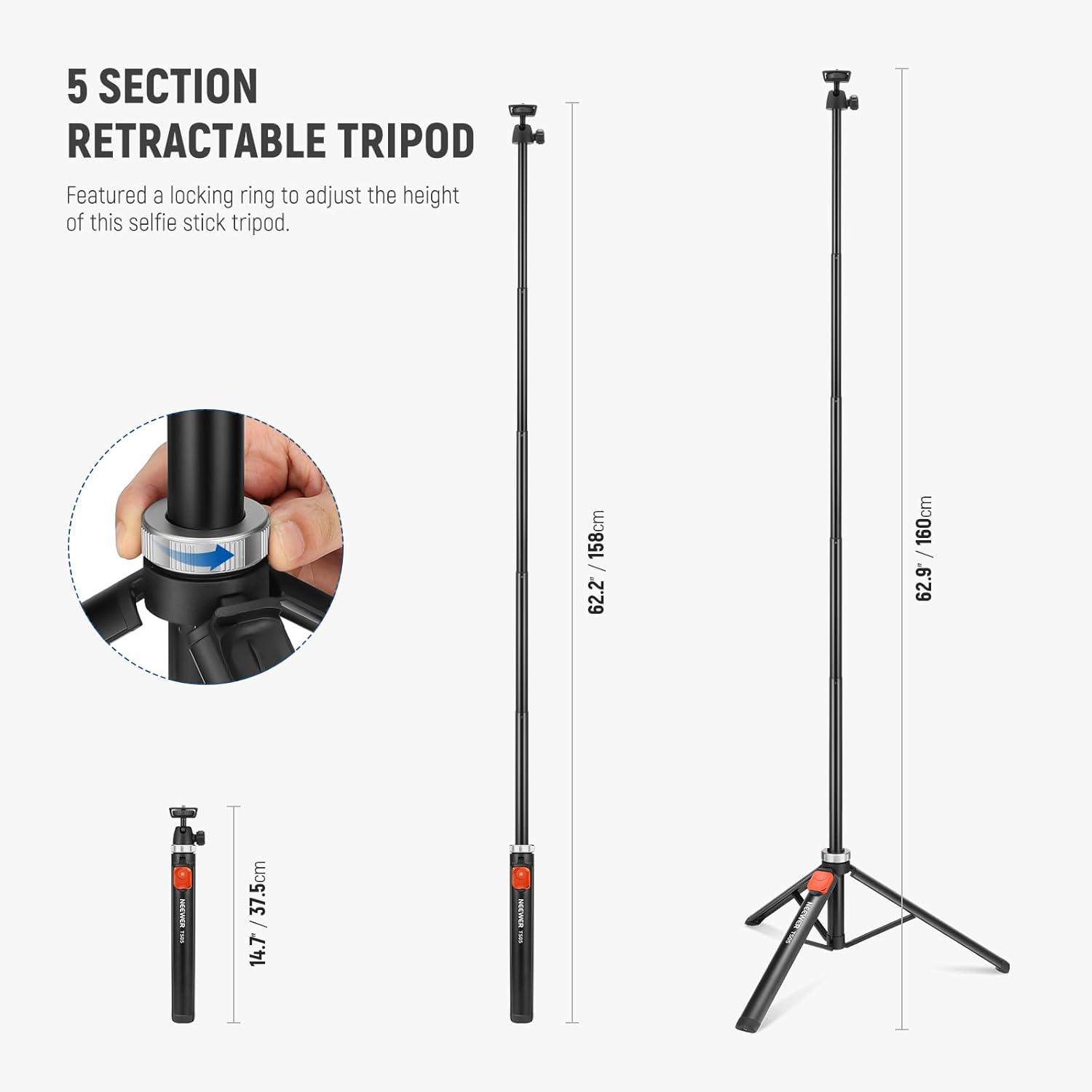 TRIPODE DE VIAJE NEEWER TS05 160 CM PARA TELE FONO Y CAMARA - 7