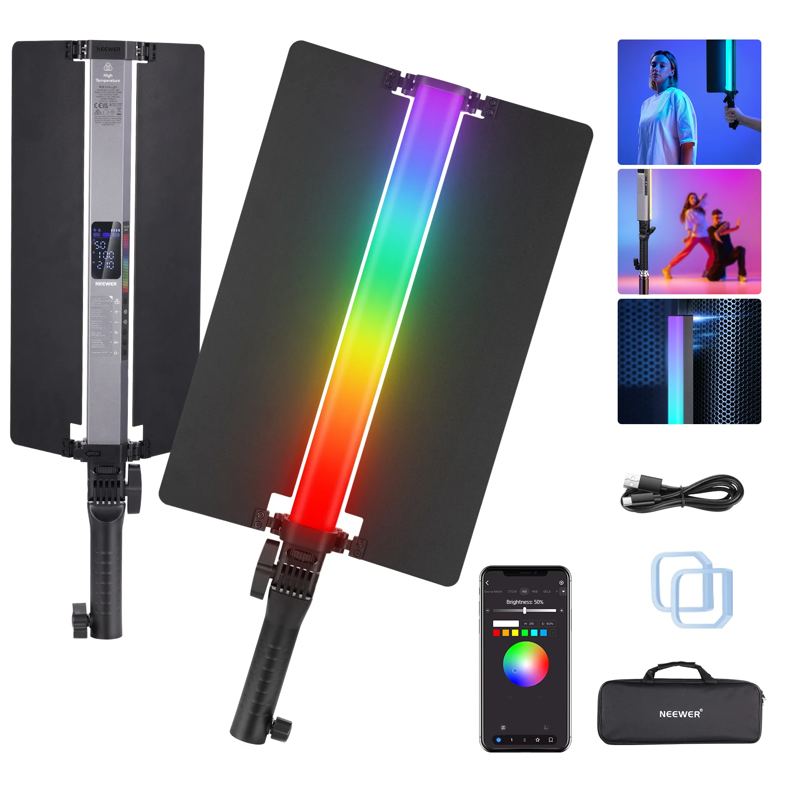 TUBO DE LUZ LED NEEWER RGB2 DE 40 CM CON PUERTA DE CORTE METALICA - 1
