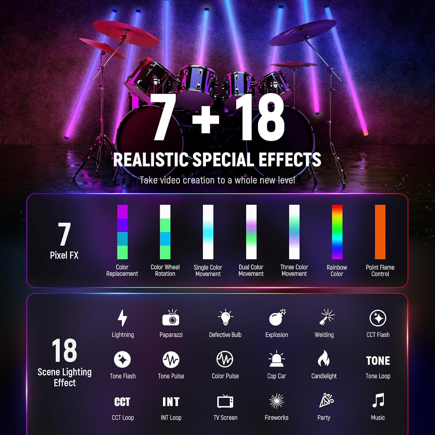 TUBO DE LUZ RGB NEEWER TL120C 120 CM CON CONTROL POR APLICACION - 6