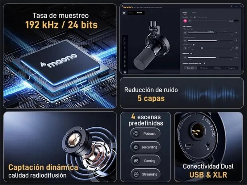 MICROFONO DINAMICO MAONO PD300X USB/XLR PARA PODCASTING - 6