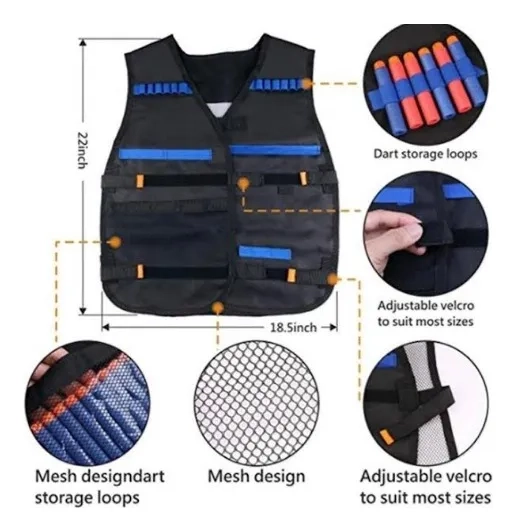 KIT CHALECO TACTICO PARA NIÑOS NERF DARDOS GUNS N-STRIKE X2 NEGRO - 1