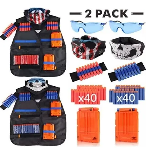 KIT CHALECO TACTICO PARA NIÑOS NERF DARDOS GUNS N-STRIKE X2 NEGRO - 4