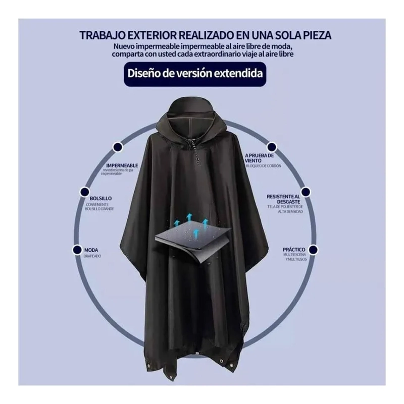 PONCHO IMPERMEABLE MULTIUSO210X140 PROTECCION LLUVIA CAMPING - 5