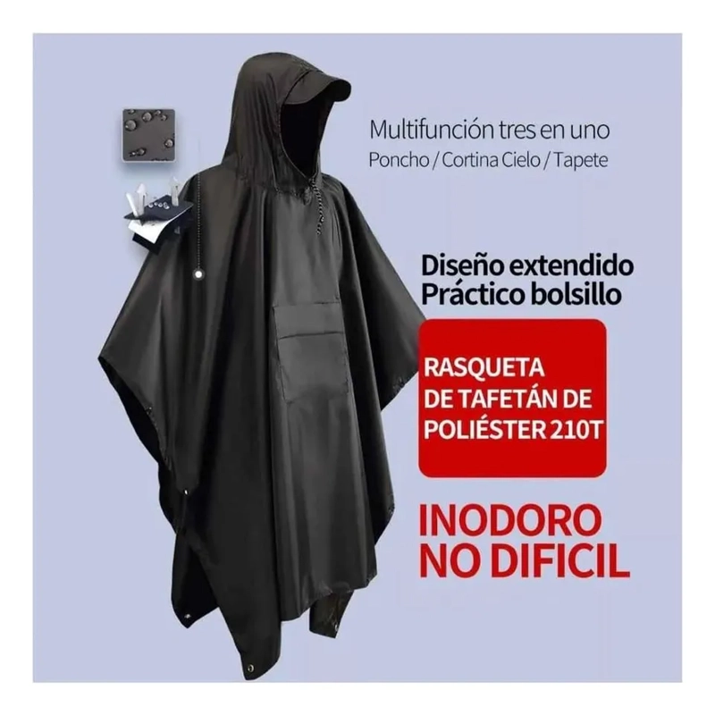 PONCHO IMPERMEABLE MULTIUSO210X140 PROTECCION LLUVIA CAMPING - 6