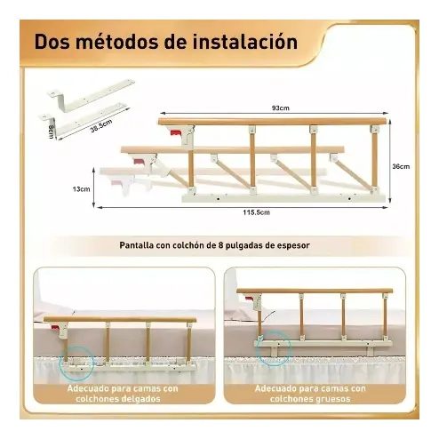 BARANDA DE SEGURIDAD ANTICAIDA PARA CAMA ADULTO MAYOR AJUSTABLE - 2