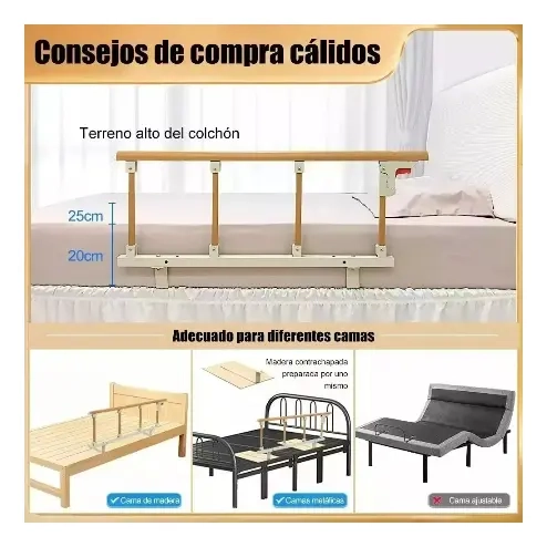 BARANDA DE SEGURIDAD ANTICAIDA PARA CAMA ADULTO MAYOR AJUSTABLE - 4