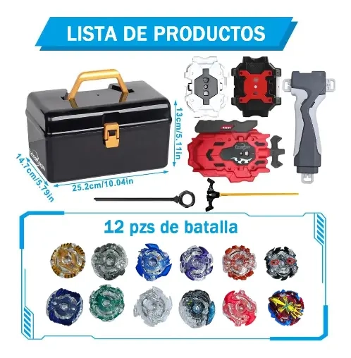 12 BEYBLADES VARIADOS METAL FUSION CON MALETA LANZADORES - 2