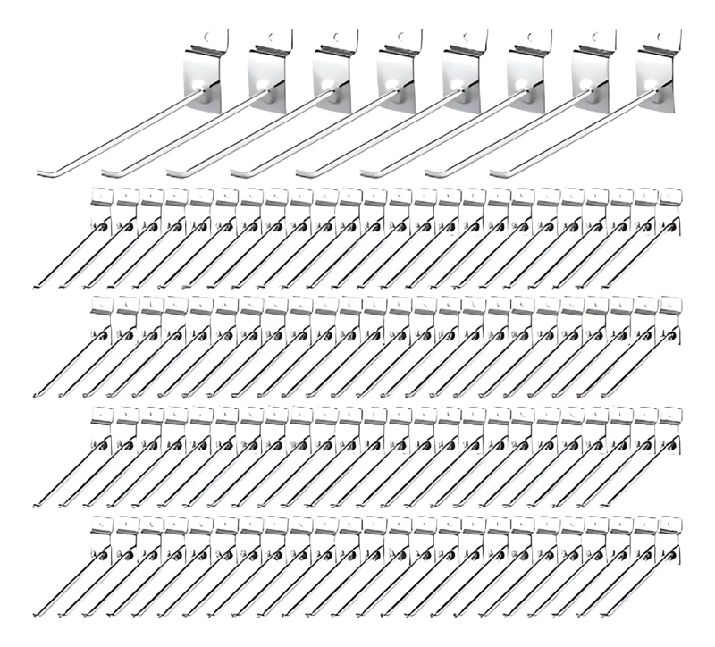 PACK 100 GANCHOS GANCHERAS PANEL RANURADO 15 CM EXHIBIDOR - 1