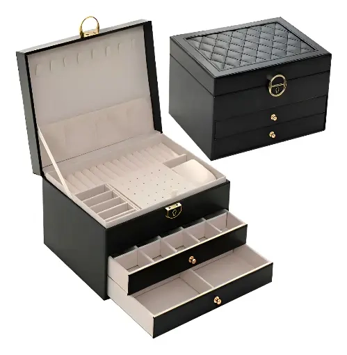JOYERO CAJA DE JOYA DOS CAPAS TIPO MALETA ORGANIZADOR JOYAS - 1