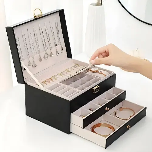 JOYERO CAJA DE JOYA DOS CAPAS TIPO MALETA ORGANIZADOR JOYAS - 4