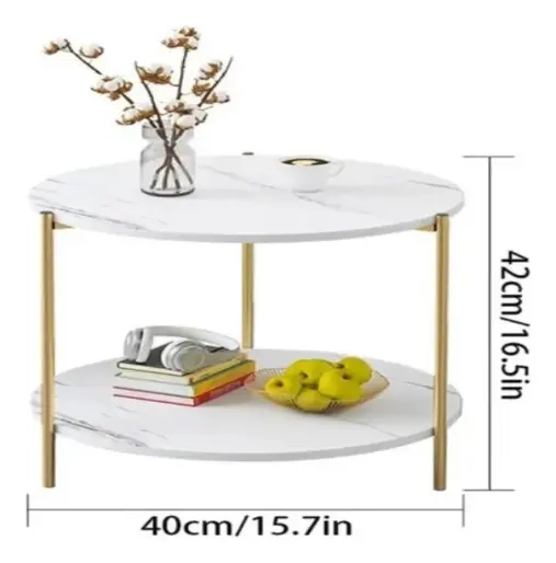 MESA AUXILIAR DECORATIVA PARA SALA DE ESTAR BLANCO Y DORADO - 4