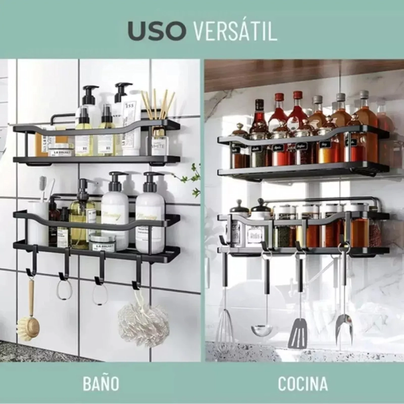 ORGANIZADOR DE DUCHA REPISA BAÑO ADHESIVO SET 2 INOXIDABLE - 3