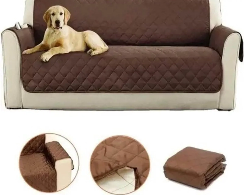 CUBRE SOFA 3 CUERPO MASCOTAS PERROS GATOS COLOR MARRON - 2