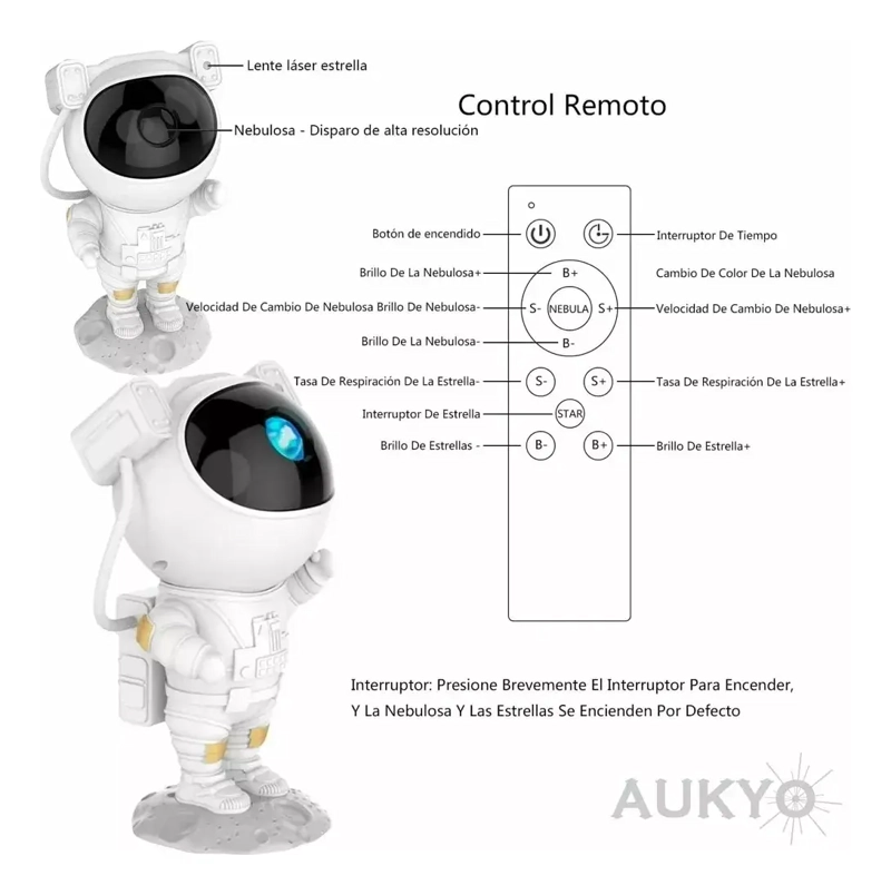 LAMPARA PROYECTOR ASTRONAUTA DE GALAXIA LUZ LED /RGB-PREMIUM - 2