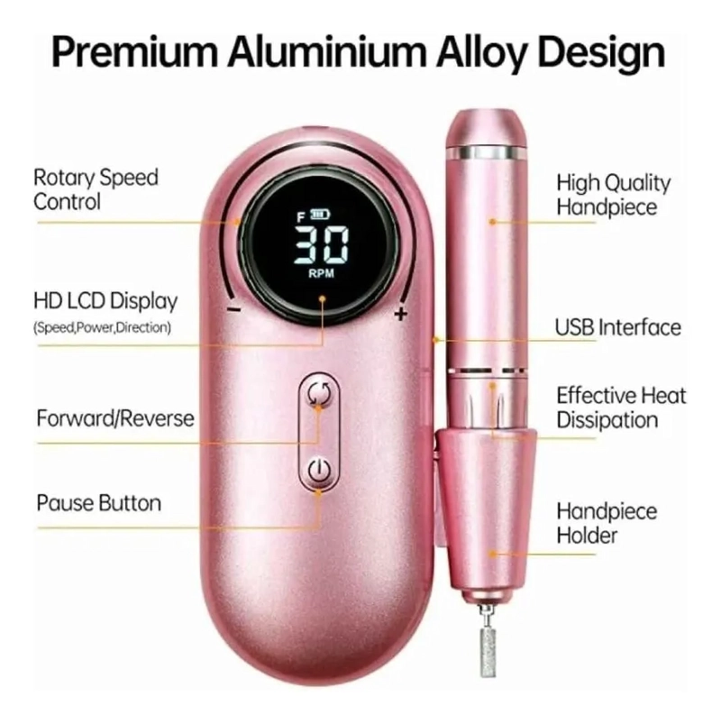 TORNO DE UÑAS INALAMBRICO PANTALLA LCD 30000 RPM MANICURA - 4