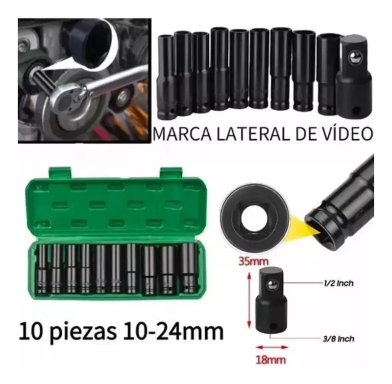 JUEGO HERRAMIENTAS LLAVE DE VASO KIT MECANICAS DADOS 10 PZS - 3