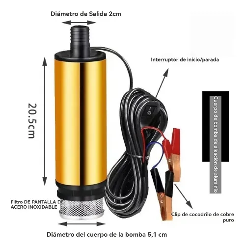 KIT BOMBA TRASVASIJE DE COMBUSTIBLE 12V PISTOLA MANGUERA 3M - 4