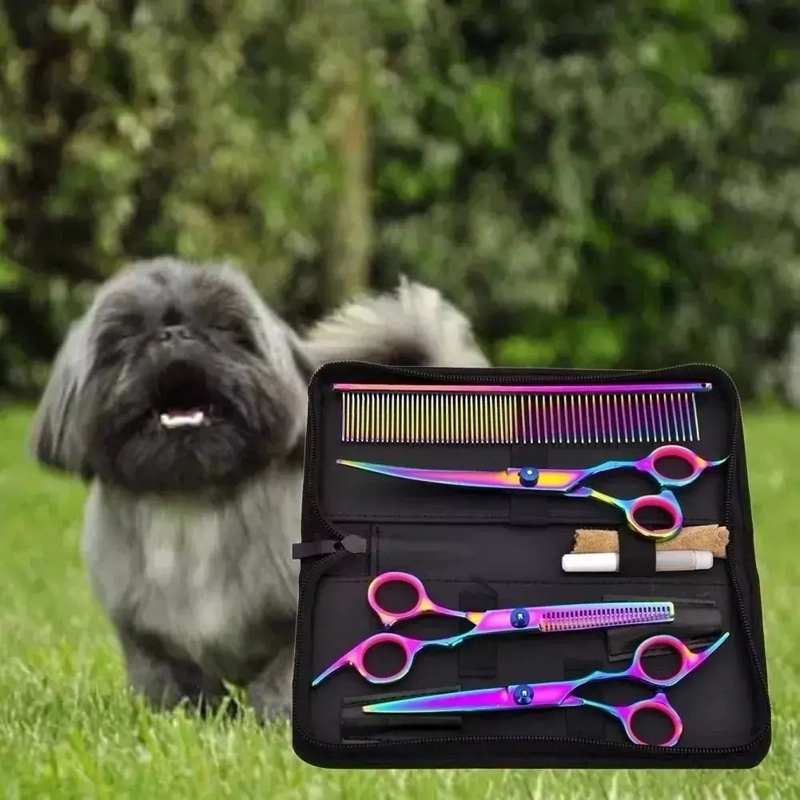 JUEGO DE TIJERAS PARA ASEO DE PERROS MASCOTAS PROFESIONAL - 4