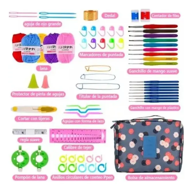 SET CON ESTUCHE CROCHET SILICONA ACCESORIOS PARA TEJER - 4