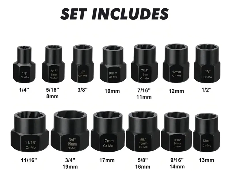 SET DADOS EXTRACTORES PERNOS Y TUERCAS RODADAS 9 A 19MM - 2